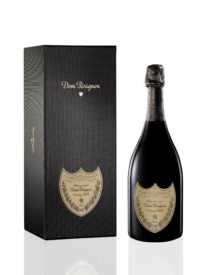 Dom Perignon 2009 Each vintage is created from the best grapes grown in one single year. Dom Pérignon is an aromatic champagne that is fruity, bright and silky.