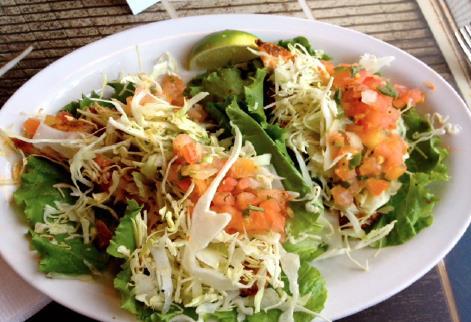 Fish Tacos Makes 4 Servings Ingredients 16 ounces of wild cod fillets 1 lime 1 head lettuce Dressed avocado 1 cup shredded cabbage, buy pre-shredded Papaya mango salsa Directions 1.