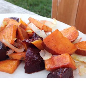 Sweet Potato Medley [Makes 4 Servings] 2 large sweet potatoes or 4 small sweet potatoes (sliced) 4-6 beets (sliced or cubed) 1 sweet white onion (sliced) 1 tablespoon coconut oil sea salt and pepper