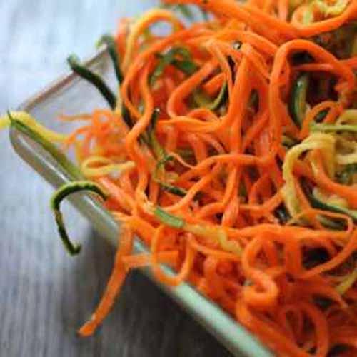 Monday, 14th May 2018 Zucchini & Carrot Noodles 1 medium zucchini 1 medium carrot coarse sea salt 1 To make zucchini and carrot noodles, use either a julienne peeler or a spiral cutter OR simply use