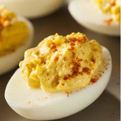 Tuesday, 15th May 2018 Deviled Eggs 4 eggs 1 tablespoon mayonnaise coarse sea salt, to taste ground black pepper, to taste paprika 1 Hard boil the eggs in an egg steamer basket, or by placing eggs in