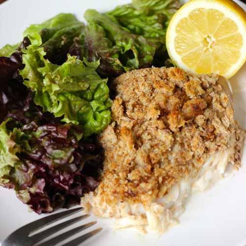 Saturday, 26th May 2018 Mustard Crusted Halibut (DF & GF) 1/8 cup Dijon mustard 1/2 teaspoon ground mustard 3/4 pound halibut fillet, (6 ounces per person) 2 tablespoons almond flour 1 1/2