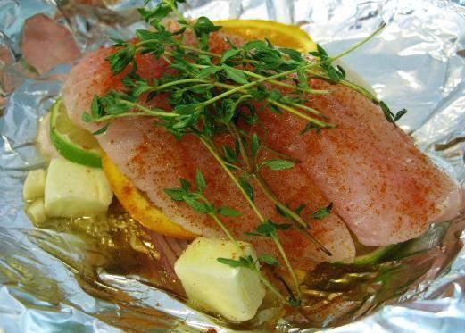 Tilapia with Herbs 100 grams of Tilapia fish 30 ml lemon juice 1 clove garlic crushed and minced 15 ml chopped onion Pinch of dill Fresh parsley Salt and black pepper to taste Sauté fish in lemon
