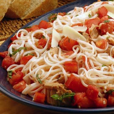Fresh Tomato with Pasta and Tuna This dish has all the savory flavors of summer fresh garden tomatoes, basil and imported tuna.