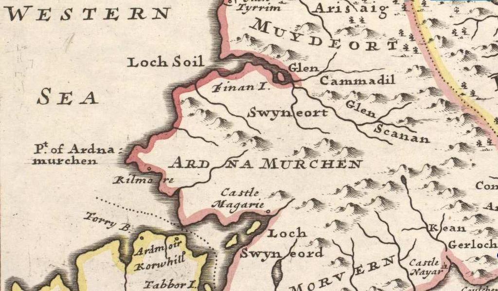 APPENDIX 4 Maps and Charts of Ardnish Prior to 1800 when most maps and nautical charts were relatively inaccurate, the Ardnish peninsular simply appears not to exist at all, and is subsumed into the