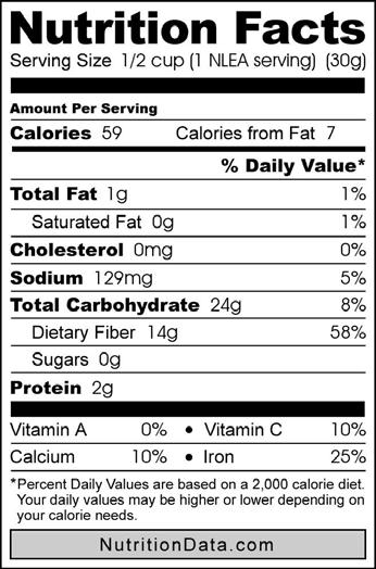 Page 4 Sample Nutrition Label This label shows the nutritional information for Fiber One bran cereal by General Mills.