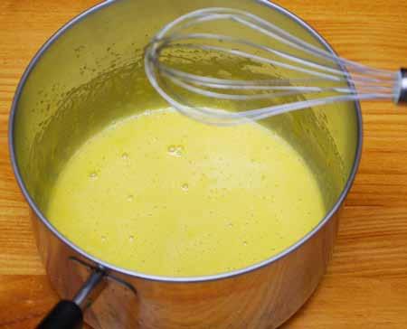 4 4 Put the egg yolks in a pan and whisk until frothy, about a minute.
