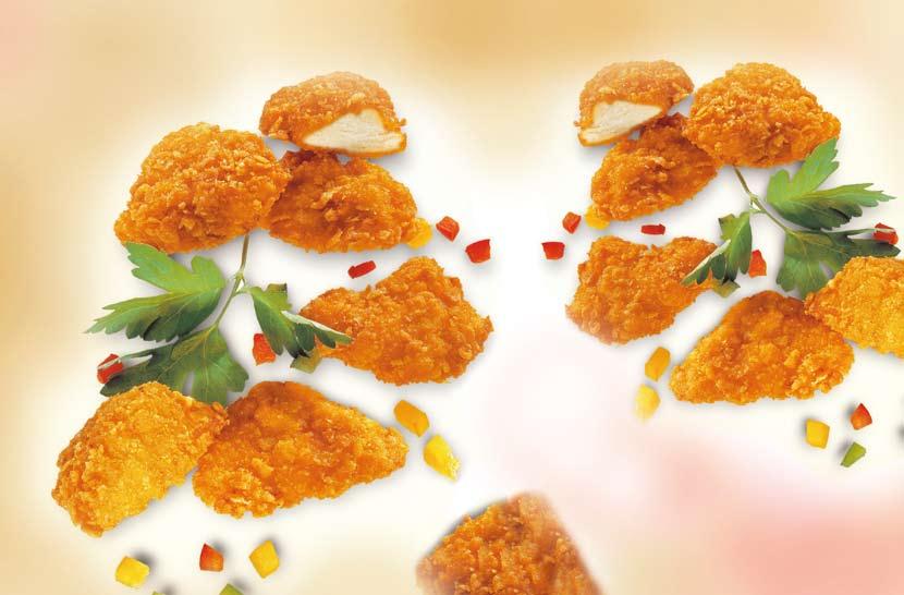 Chicken Chips With crispy breadcrumb coating Cut from chicken breast With 8% liquid