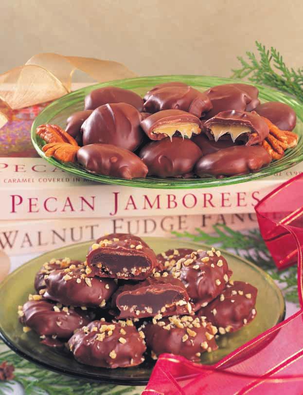 PECAN JAMBOREES P960. Pecans and chewy vanilla caramel, smothered in milk chocolate. Seal of Excellence Award winner at the Wisconsin State Fair! (6.5 oz. box, 12 pcs.
