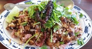 onions, sugar, fish sauce, lime, peanuts, cilantro and scallions served on the