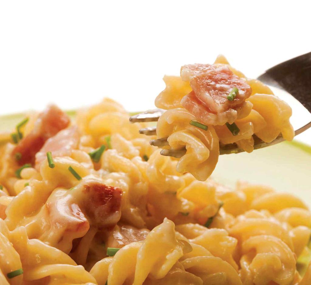 Main Meals CREAMY PASTA CARBONARA Prep time: 10 minutes Cooking time: 15 minutes Makes: 2 serves 1¼ cups (100g) pasta spirals 1 rasher bacon, trimmed and chopped ¾ cup milk 2 scoops PediaSure 3