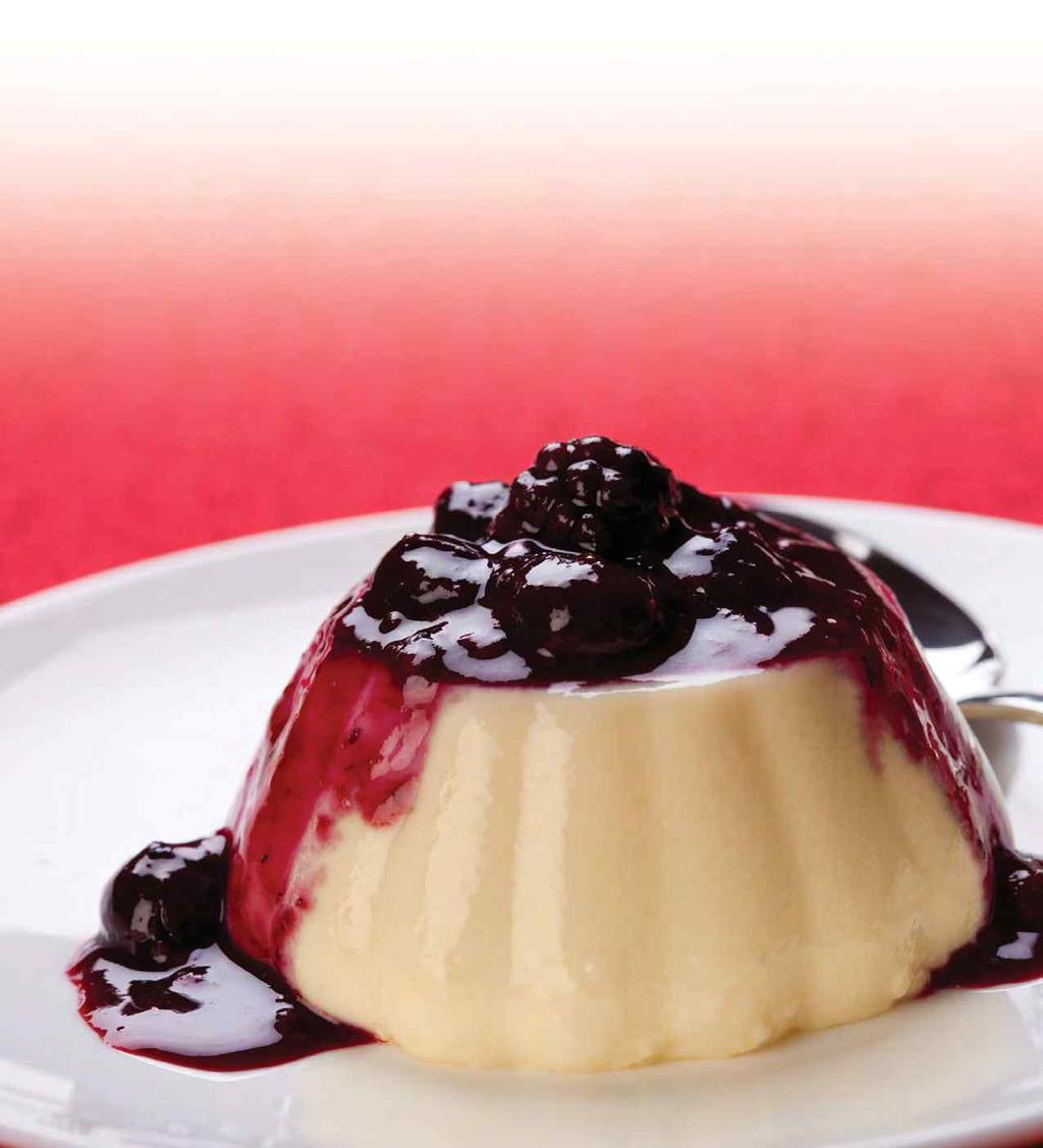 Desserts PANNA COTTA DESSERT WITH BERRY COMPOTE Prep time: 10 minutes Cooking time: 5 minutes + setting time Makes: 3 serves ½ cup milk ½ cup cream 1 tablespoon caster sugar 1 teaspoon gelatine 1