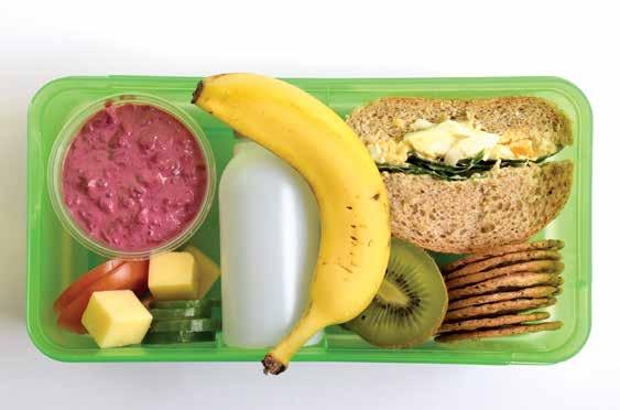 11 Beetroot dip Tomato and cucumber (sliced) Cubes of reduced fat cheese A banana Kiwi fruit (cut