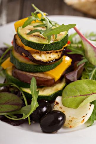 LUNCH Grilled Vegetable Stack with Haloumi A healthy, vegetarian meal, packed with vegetables and haloumi for a mediterranean flavour. 1131kj / 270 cal Protein 11.1g Fat 20.6g Saturated Fat 5.