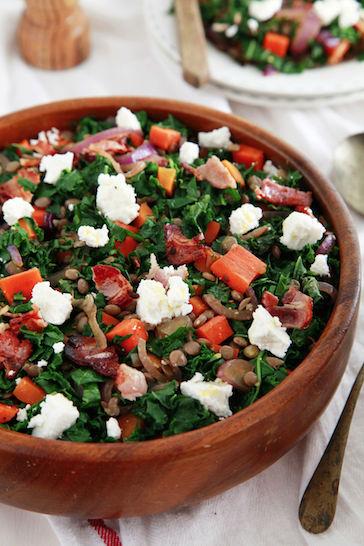 LUNCH Warm Lentil, Kale & Bacon Salad A healthy and satisfying warm salad, perfect for lunch or to share with friends.