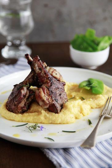 DINNER Lamb Cutlets With Soft Polenta & Greens Serves 2 Delicious rosemary and garlic lamb cutlets served with creamy polenta, make this a healthy meal for the whole family.