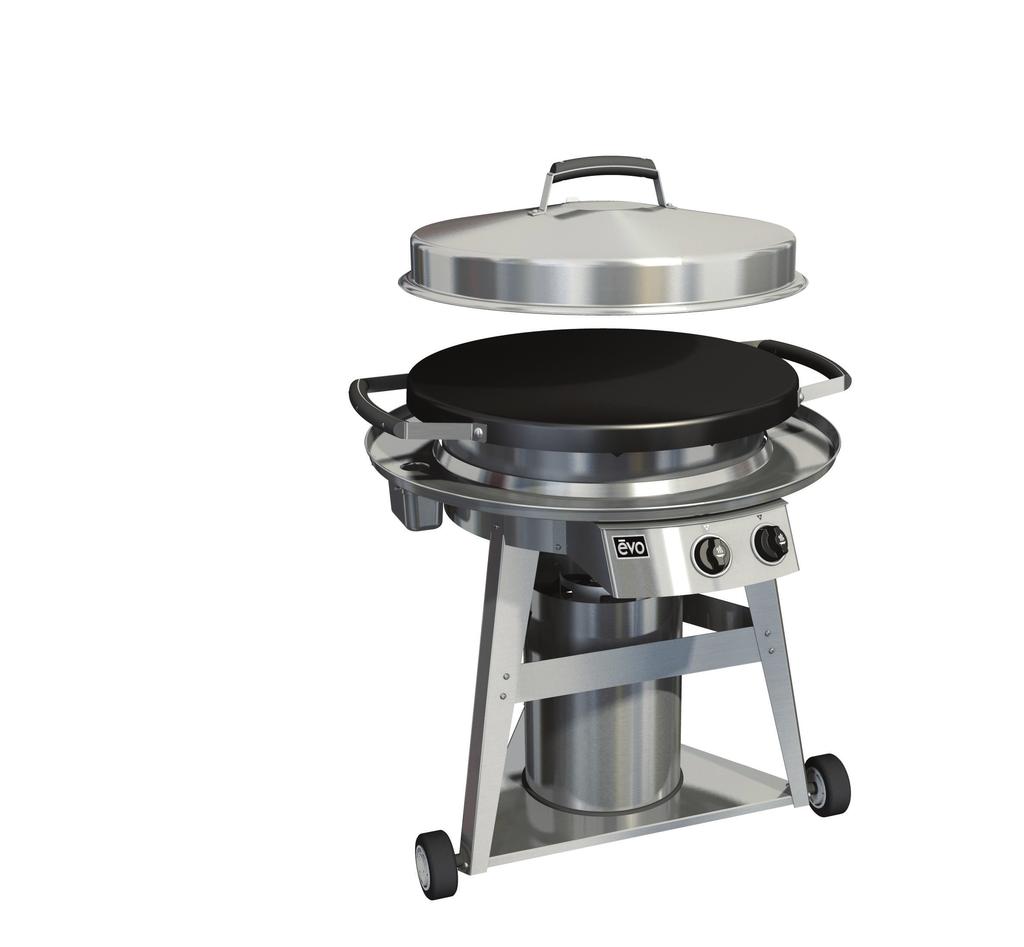 Professional Wheeled Cart Flattop Gas Grill Lid lets you roast, steam, warm, or smoke foods DUAL BUNES Independently-controlled burners provide two heat zones.