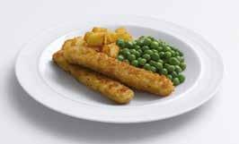cauliflower and broccoli. Breaded white fish, served with chips and peas.