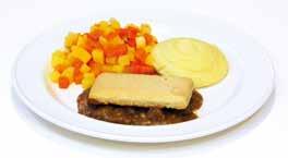Savoury minced beef topped with a layer of mashed potato, served with peas, diced carrot and swede.
