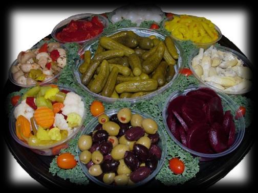 95 Relish Tray Sweet red peppers, Banana peppers, Green & black olives, Sweet pickles,