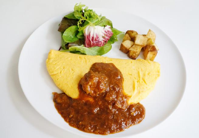 veggie demiglace sauce 4, Omelette with Motomach curry sauce