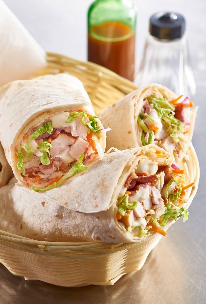 BBQ Buffalo Chicken Wrap with Bacon and Slaw Buffalo Chicken 1kg Chicken thigh fillets, diced 50ml Knorr World Cuisine Chipotle BBQ Sauce 100ml Knorr Sakims Honey Soy Sauce 300g Bacon 10 Wraps Slaw