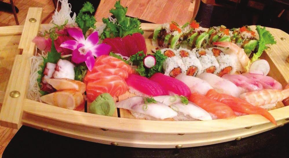 00 16 pcs Sashimi, 12 pcs sushi, spicy tuna roll and caterpillar roll Maki Combo 17.50 Shrimp tempura roll, spicy tuna roll and Alaskan roll Spicy Maki Combo 17.