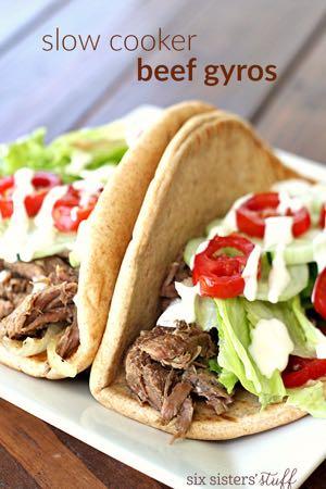 DAY 4 SMALLER FAMILY- SLOW COOKER BEEF GYROS M A I N D I S H Serves: 3-4 Prep Time: 6 Hours 10 Minutes Cook Time: 8 Hours 1/4 cup beef broth 1 1/2 pounds sirloin steak (cut into 1/2 inch strips) 1/2