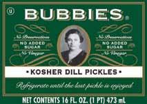 Bubbies dill pickles.