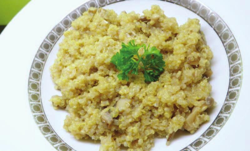 MUSHROOM QUINOA PILAF 2 servings 4 oz any kind of mushrooms (baby Portobello), roughly chopped 1 c white or red quinoa (FAIR TRADE), rinsed well 1 clove garlic, minced 1 T white or yellow onion,