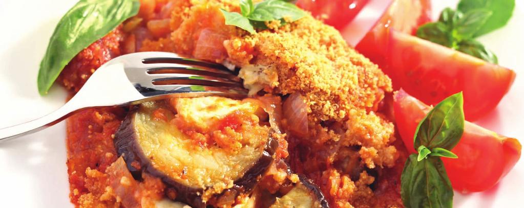 Baked Aubergine & Spiced Vegetable Stew with Couscous Ingredients 4 garlic cloves, peeled and crushed 1 large aubergine, cubed 4 teaspoons vegetable/olive oil 1 onion, peeled and diced 1 carrot,