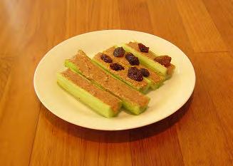Celery Sticks with Nut Butter Celery Stalks Almond butter or favorite nut butter Raisins or sultanas (optional) Place in the oven, stirring every 5-10 minutes for 20-30 minutes or until