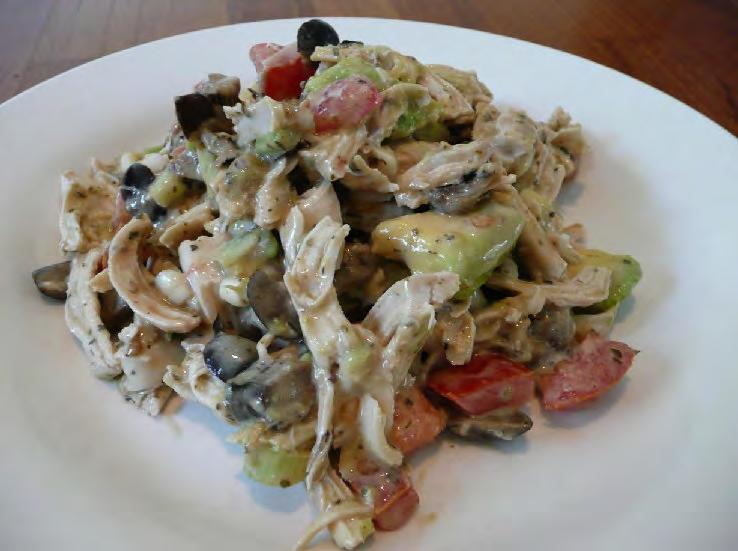 ... Rustic Chicken Salad 2 chicken breasts 2/3 cup mayonnaise 1tbs pesto 2 garlic cloves, finely chopped 1tbs balsamic vinegar 8 spring onions, chopped 1/3 cup chopped basil 2/3 cup roast eggplant,