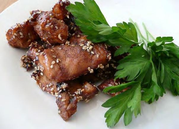 ... Honey and Soy Chicken with Sesame Seeds 2 chicken breasts ½ cup honey 3tbs soy sauce (not paleo) 4tbs sesame seeds Pre-heat oven to 180 degrees celsius, fan-forced.