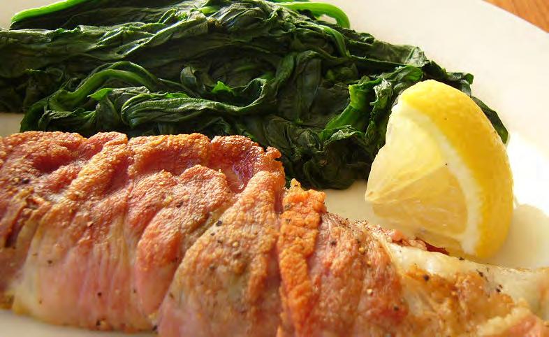 ... Prosciutto Wrapped Fish 2 serves fish fillets 6 slices prosciutto 1 tsp thyme leaves, finely chopped 2 tbs oil Salt and pepper Slice of lemon to serve Sprinkle fish with thyme leaves, salt and