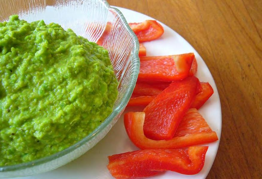 Green Pea Dip 1½ cups fresh or thawed frozen peas 1 tbs olive oil 1 small onion, finely chopped 1 large garlic clove, finely chopped ½ tsp ground turmeric 1 /3 cup vegetable stock 1 tbs chopped
