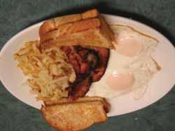 Breakfast Bacon, Ham, or Sausage & 3 Eggs 8.98 Bacon, Ham or Sausage & 2 Eggs 7. 99 Bacon, Ham or Sausage & 1 Egg 720. Crackles & 2 Eggs (Friday & Saturday Only) 8.98 2 Egg Breakfast 5.