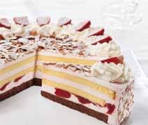 16 Raspberry Gateau with Cheese Cream Immerse yourself in a world of fruity indulgence: A generous coating of aromatic raspberries and glaze lies on a layer of dark