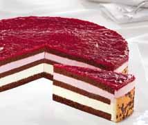 16 Raspberry-Yoghurt Cream Gateau Excellent Tasty raspberries dusted with a light coating of powdered sugar adorn a dark sponge with a fruity raspberry filling.