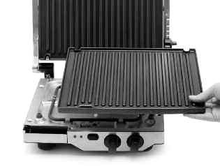 To remove the grill plates press the Release buttons located on the front on the top and bottom panel. The plates will unlock from the front where they can then be released individually (See Fig 3).