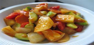 cucumber with pineapple, carrot, onions, tomato, and spring onion