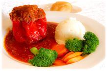 real mashed potatoes, carrots and broccoli Ukrainian Stuffed Cabbage Two large