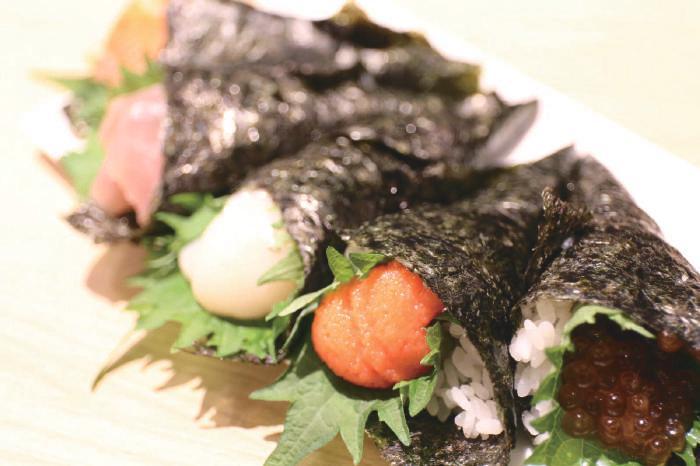 Temaki Sushi (1 pc) Tuna $4.20 Tuna,Ohba Leaf, Wasabi Salmon $4.