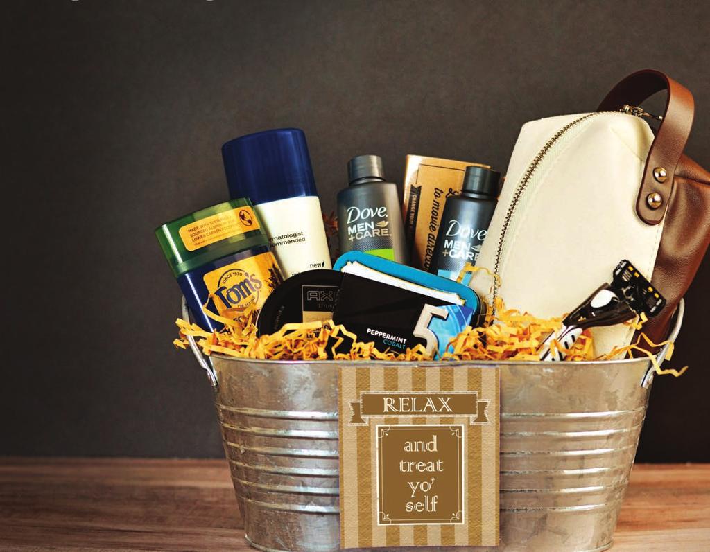 It s a Guy Thing Gift Tub Silver Tub Brown Paper Filler Shaving Cream After Shave Razors Body Wash/Soap Lotion Deodorant Cologne Combs Shampoo & Conditioner Hair Gel/Pomemade Gum/Breath Mints