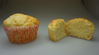 Under-mixed batter (left) produces muffins that