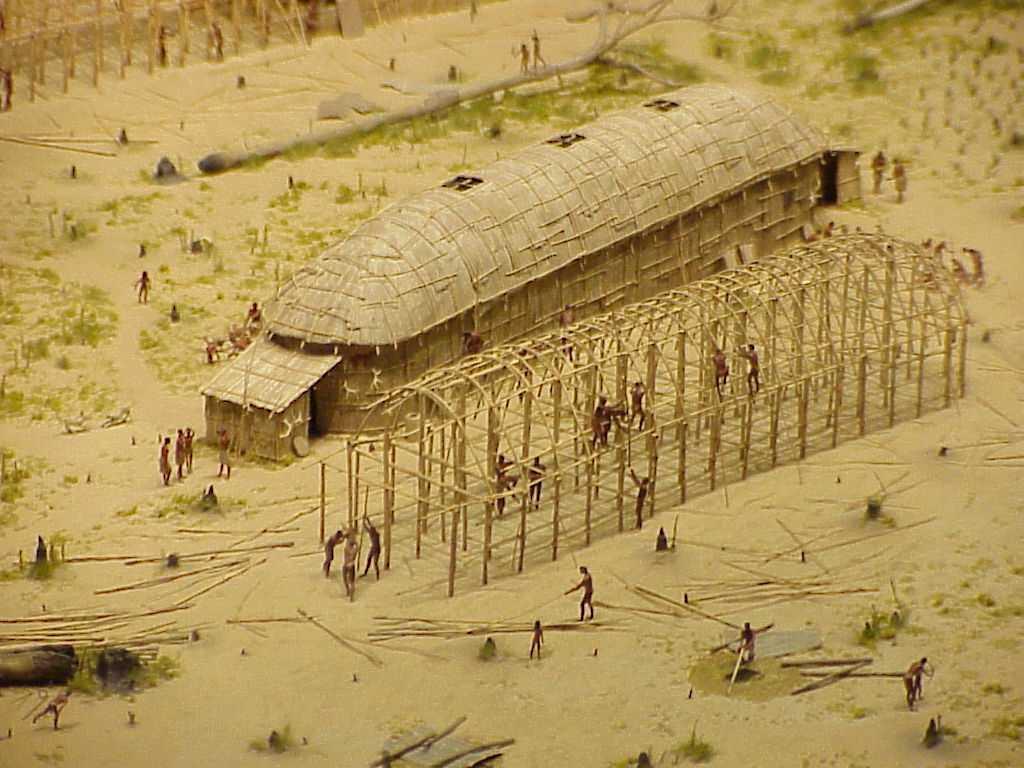 An Iroquois Long House. Women had a special place among the Iroquois. They owned all the property in the long house.
