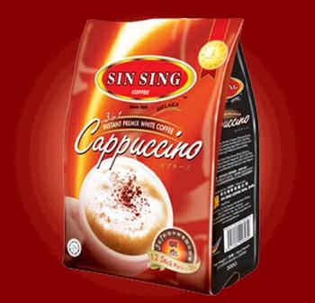SIN SING WHITE COFFEE CAPPUCCINO 3 IN 1 Sin Sing White Coffee Cappuccino 3 in 1 made from specially selected coffee beans, special creamer and