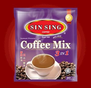 SIN SING COFFEE MIX 3 IN 1 Sin Sing Coffee Mix 3 in 1 is an instant beverage widely drunk in Malaysia. A simple mixture of instant coffee, creamer and sugar.
