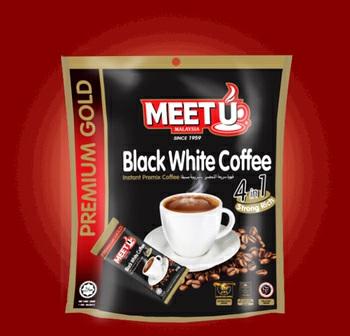 MEET U Premium Gold Black White Coffee 4 in 1 MEET U PREMIUM GOLD BLACK WHITE COFFEE 4 IN 1 Using Malaysia traditional black coffee combined with modern era white coffee, a secret recipe that emits