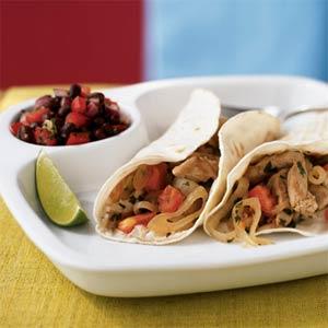 Lime-Cilantro Pork Tacos Yield: 6 servings (serving size: 2 tacos) Ingredients 1# pound pork loin, trimmed and cut into thin strips 1/4 teaspoon salt 1/8 teaspoon freshly ground black pepper 2